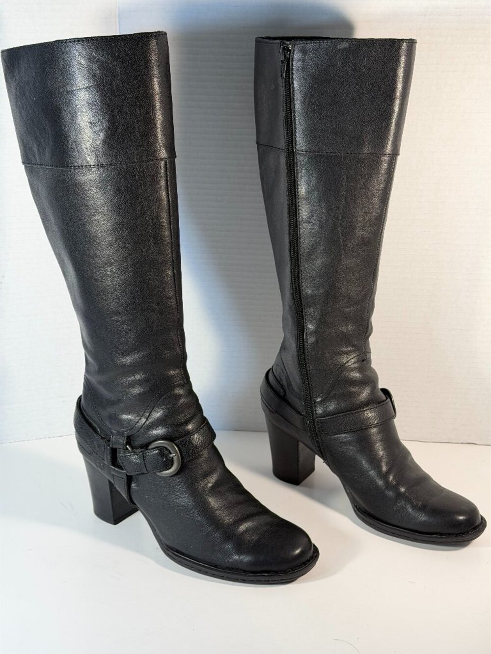Born black leather knee high riding boots size Women's 8.5